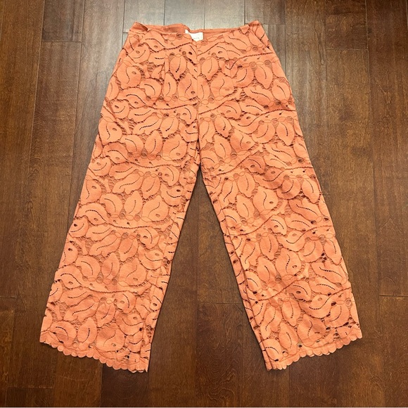 Anthropologie Dolly Lace Trousers Orange Lace Wide-Leg Pants, Size 8 - Picture 4 of 15